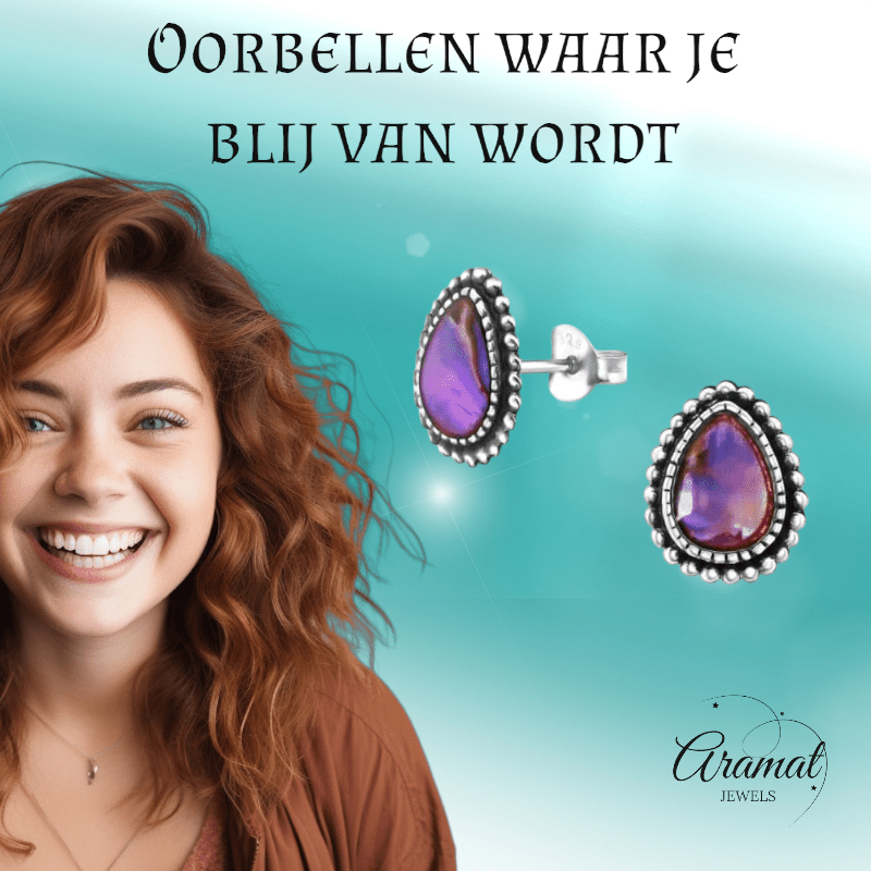 Zilveren Roze Abalone Oorbellen 12x9 mm - oor1821 - 30901 - Oorbellen kopen# - 12mm - 925 Zilver - Abalone