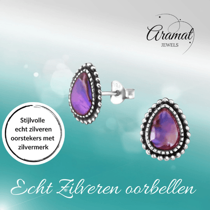 Zilveren Roze Abalone Oorbellen 12x9 mm - oor1821 - 30901 - Oorbellen kopen# - 12mm - 925 Zilver - Abalone