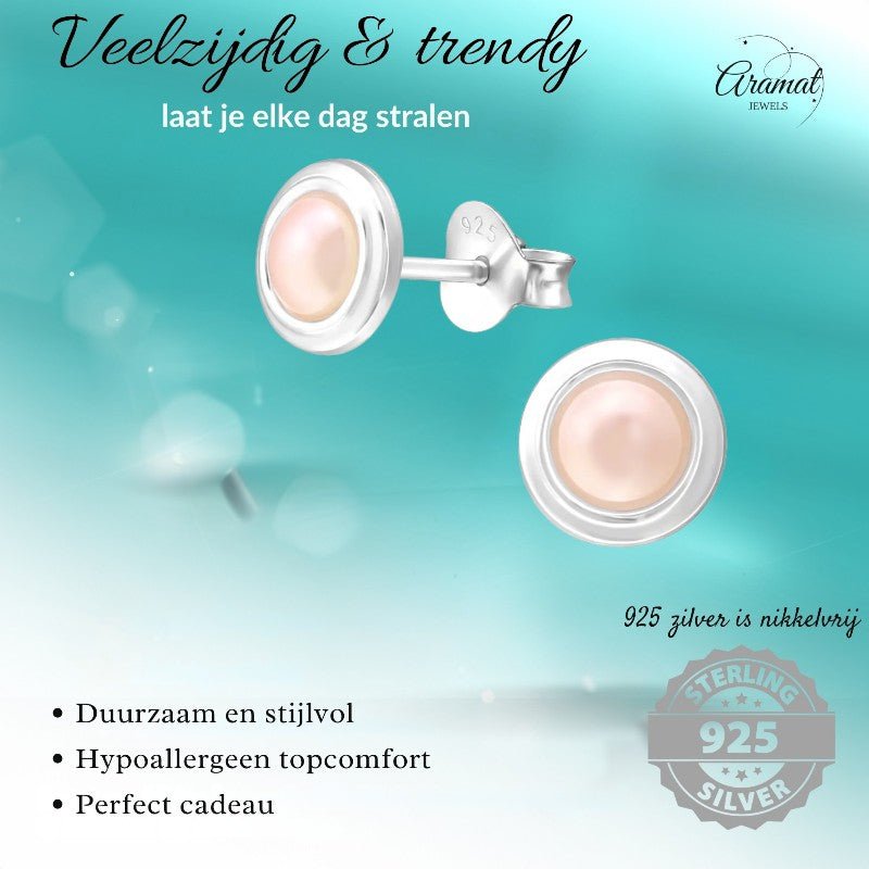 Zilveren Roze Pareloorbellen – 7mm – Tijdloos - oor1228 - 35946 - Oorbellen kopen# - 7mm - 925 Zilver - alles