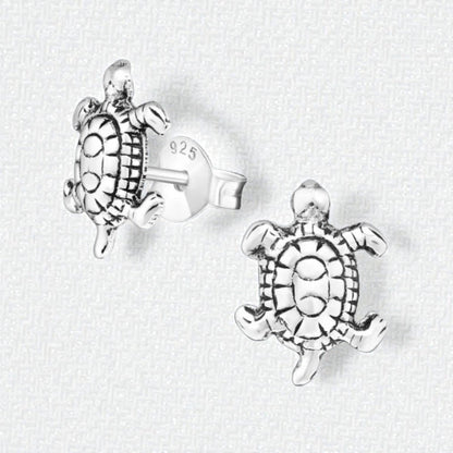 Zilveren Schildpad Oorbellen Geoxideerd - Aramat Jewels - Oorbellen - cadeautip