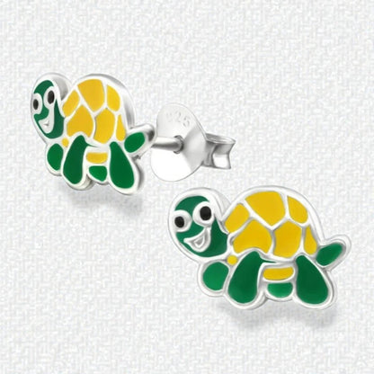 Zilveren Schildpad Oorbellen - Groen en Geel Emaille - Aramat Jewels - Oorbellen - cadeautip
