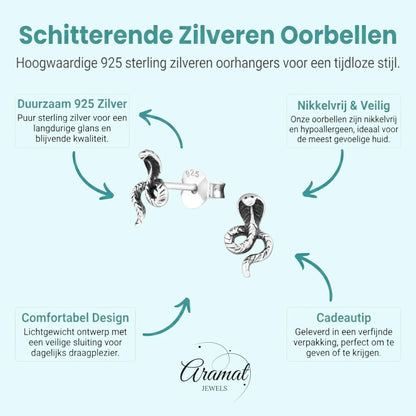 Zilveren Slangen Oorbellen – Geoxideerd Zilver – 9x5,5mm - Aramat Jewels - Oorbellen - cadeautip