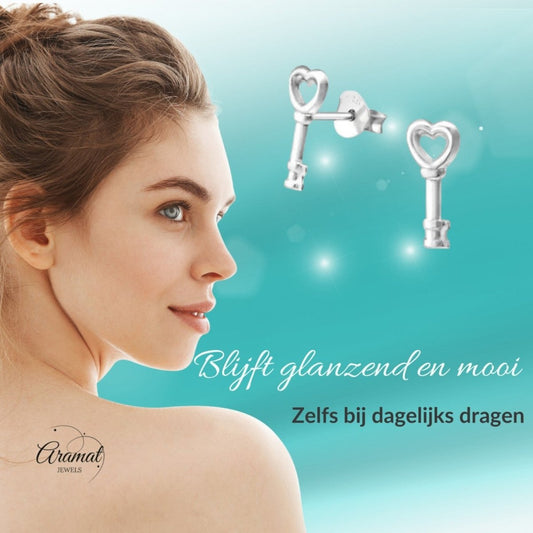 Zilveren Sleutel Oorbellen Dames 12x5mm - Aramat Jewels - Oorbellen - cadeautip