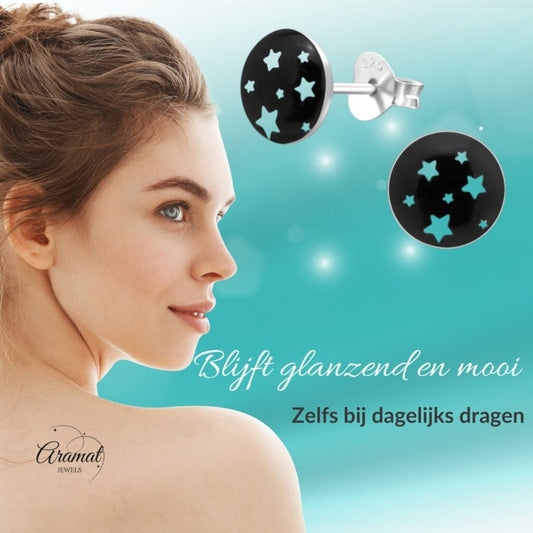 Zilveren Sterren Oorbellen - zilver en acryl - Aramat Jewels - Oorbellen - cadeautip