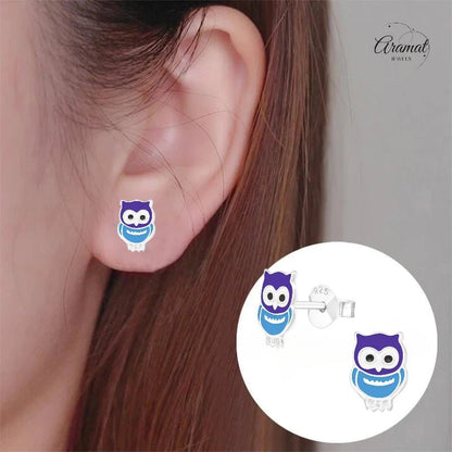 Zilveren Uiltjes Oorbellen Meisje – 925 Zilver – Blauw Emaille – 8x6mm – Dierenoorbellen - oor351 - 18724 - Oorbellen kopen# - 8mm - 925 Zilver - alles