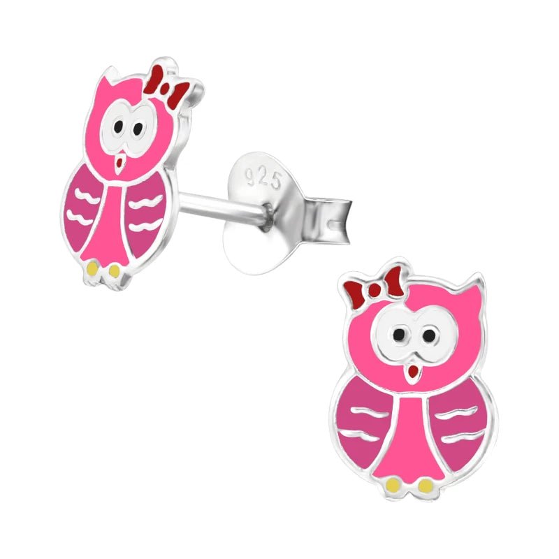 Zilveren Uiltjes Oorbellen Meisje – 925 Zilver – Roze & Donkerroze Emaille – 8x6mm – Kinder Oorstekers - oor885 - 26495 - Oorbellen kopen# - 8mm - 925 Zilver - alles