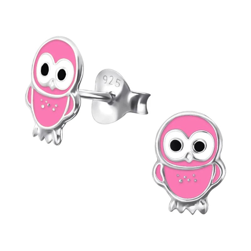 Zilveren Uiltjes Oorbellen Meisje – 925 Zilver – Roze Emaille – 9x6mm – Oorstekers Kind - oor313 - 15956 - Oorbellen kopen# - 925 Zilver - 9mm - alles