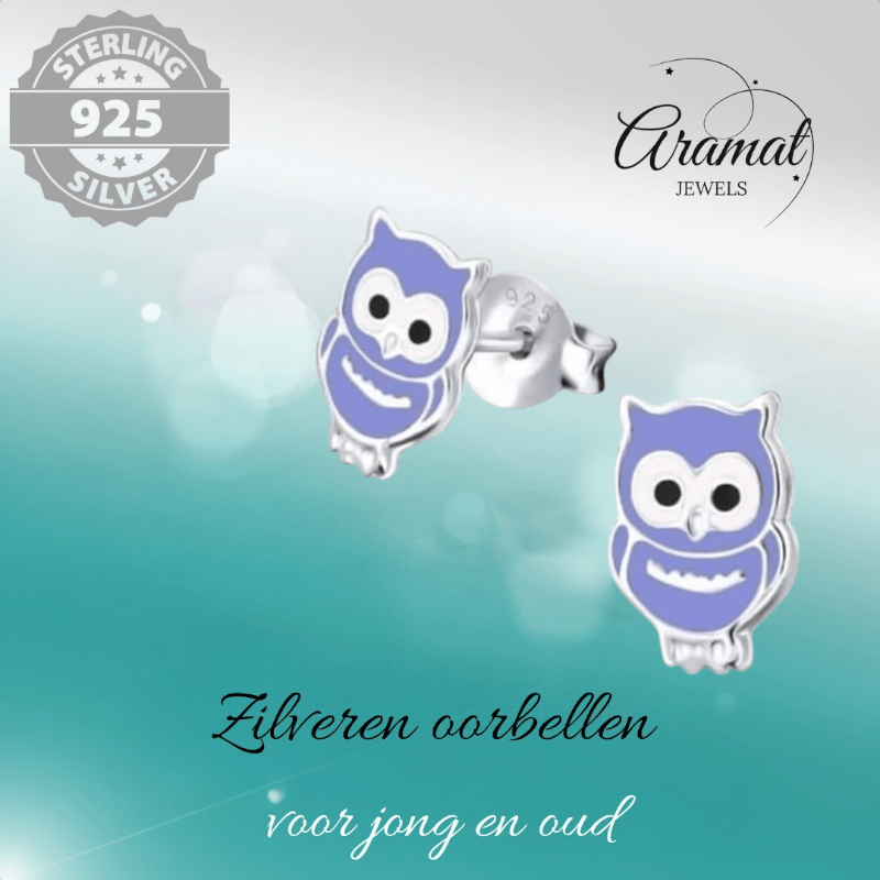 Zilveren Uiltjes Oorbellen Paars 9x7 mm - oor837 - Oorbellen kopen# - 925 Zilver - 9mm - alles