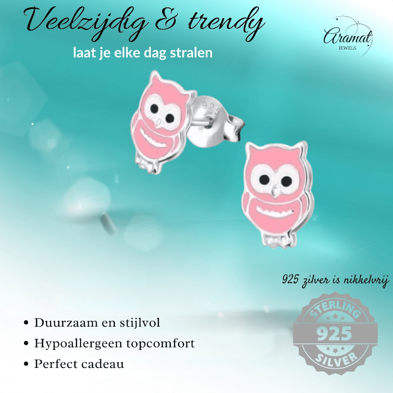Zilveren Uiltjes Oorbellen Roze 9mm - oor263 - 308 - Oorbellen kopen# - 925 Zilver - 9mm - alles