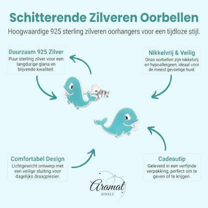 Zilveren Walvis Oorbellen - Blauw Emaille - Aramat Jewels - Oorbellen - cadeautip