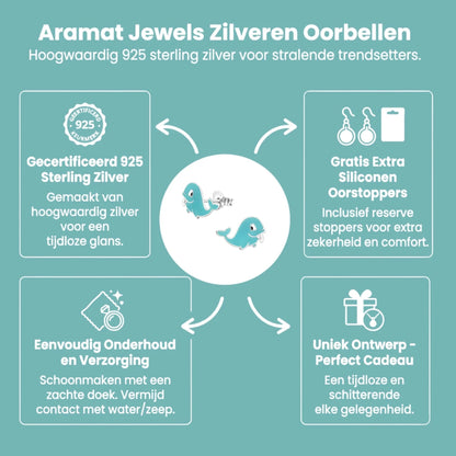 Zilveren Walvis Oorbellen - Blauw Emaille - Aramat Jewels - Oorbellen - cadeautip