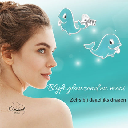 Zilveren Walvis Oorbellen - Blauw Emaille - Aramat Jewels - Oorbellen - cadeautip