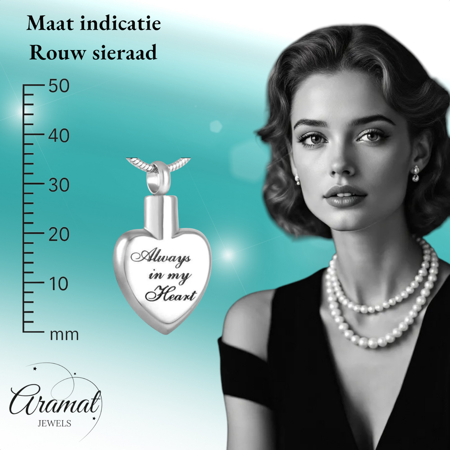 Ashanger hart Always in my heart – zilverkleur