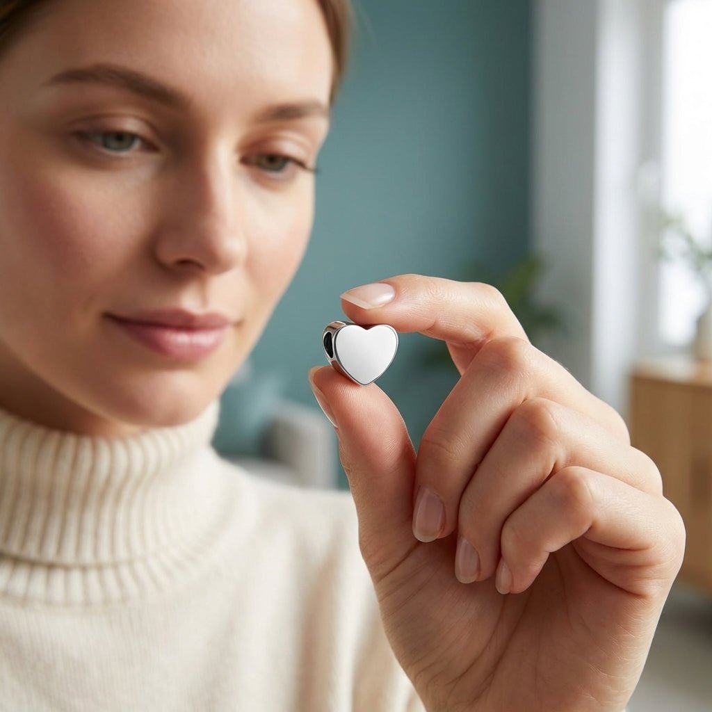 Zilverkleurige asbedel hart – roestvrij staal 13mm - Aramat Jewels - Asbedels - cadeautip