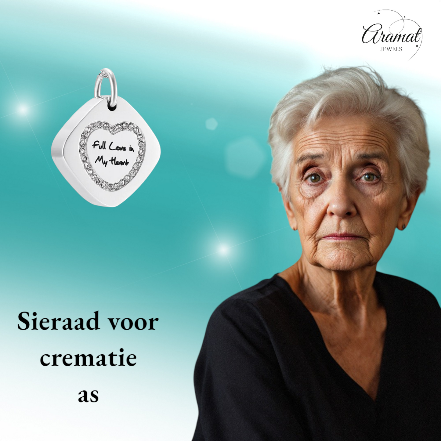 Pendentif carré en acier et frêne avec zircon en forme de cœur 30x23mm