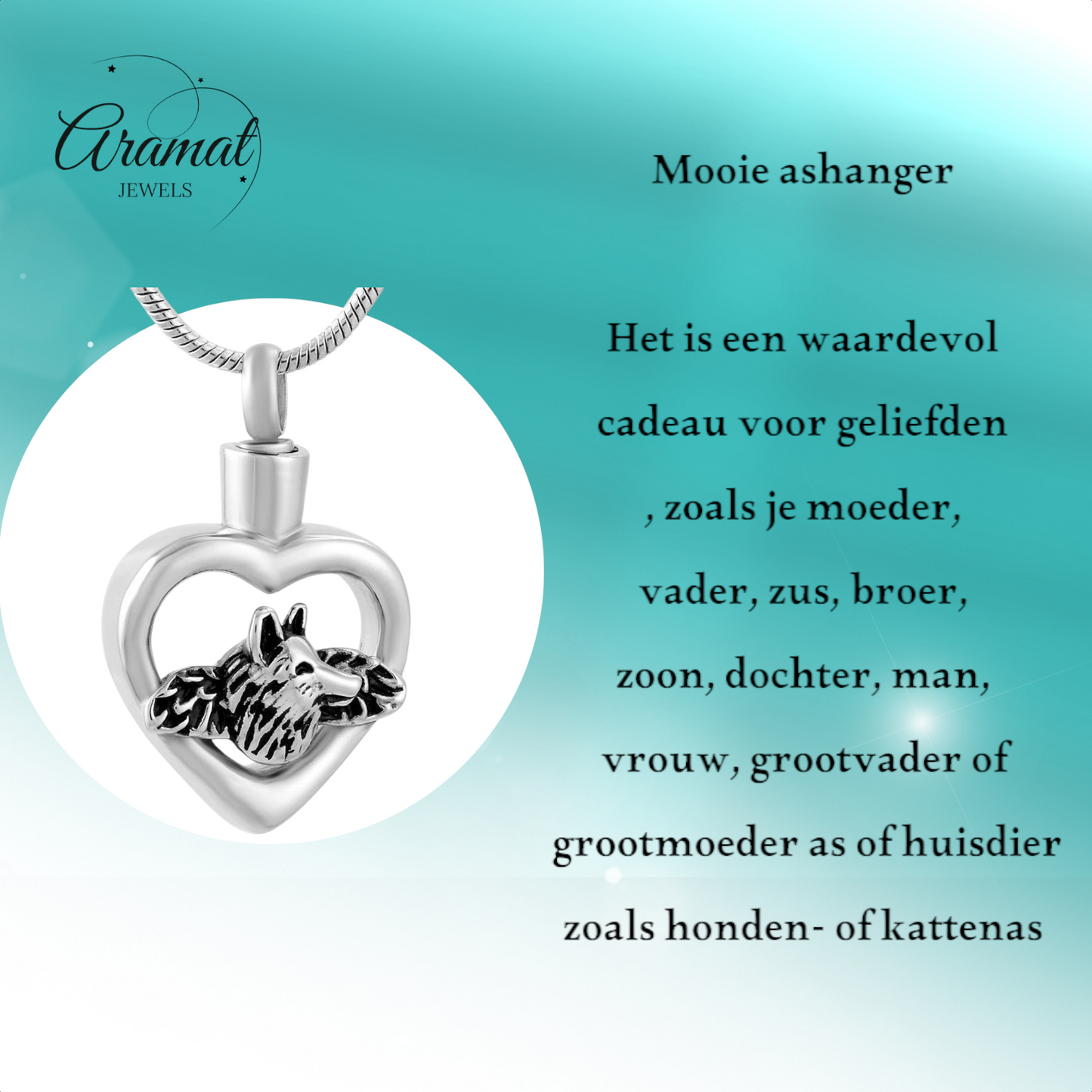 Ashanger hart hond met vleugels – zilverkleur