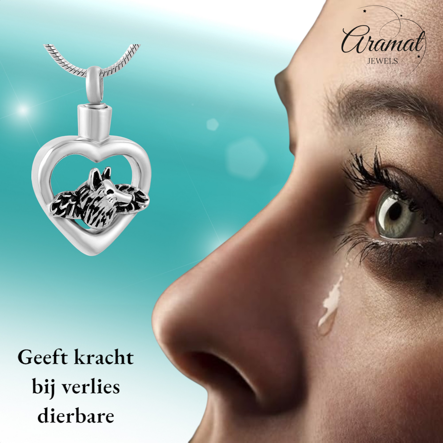 Ashanger hart hond met vleugels – zilverkleur