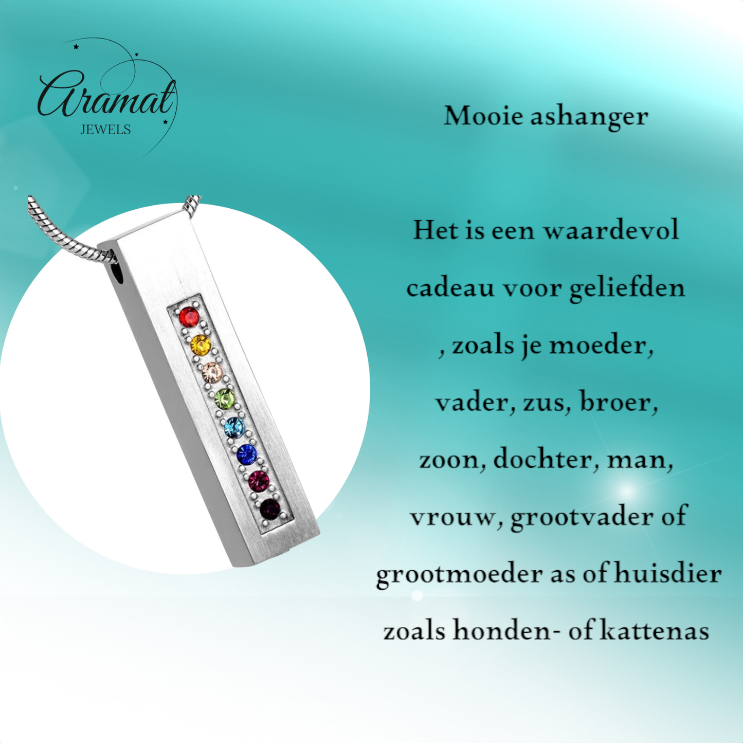 Tube pendentif funéraire multi-zircones – couleur argent – ​​34 mm