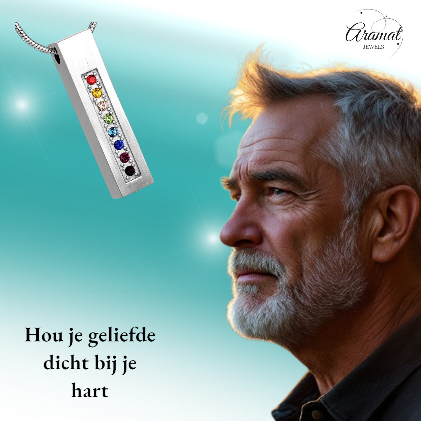 Tube pendentif funéraire multi-zircones – couleur argent – ​​34 mm