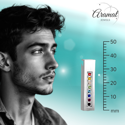 Tube pendentif funéraire multi-zircones – couleur argent – ​​34 mm