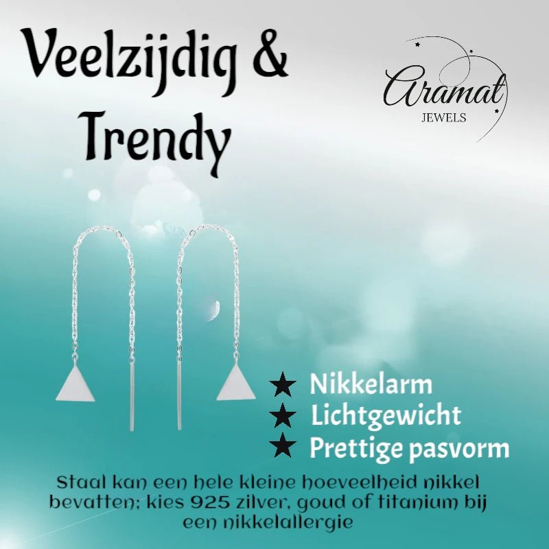 Zilverkleurige doortrek oorbellen driehoek - oor231 - Oorbellen kopen# - 80mm - 8mm - alles