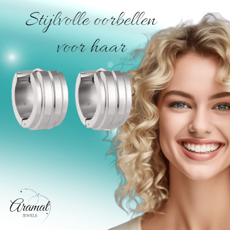 Zilverkleurige Klapcreolen - RVS - Twee Strepen - 13 mm - Uniseks - oor5786 - se20003 - Oorringen kopen# - 13mm - alles - cadeau