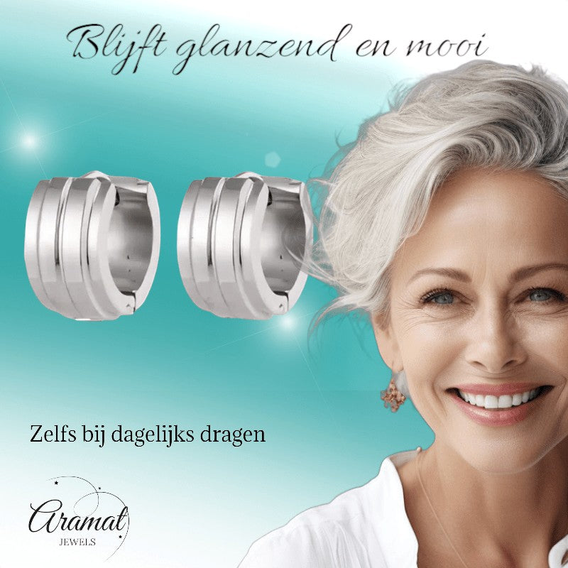 Zilverkleurige Klapcreolen - RVS - Twee Strepen - 13 mm - Uniseks - oor5786 - se20003 - Oorringen kopen# - 13mm - alles - cadeau