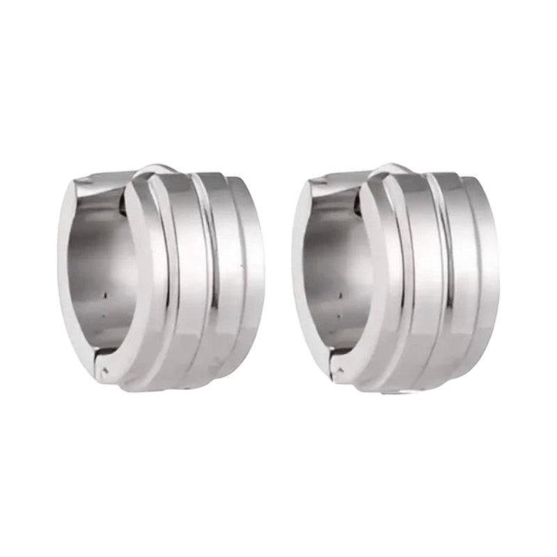 Zilverkleurige Klapcreolen - RVS - Twee Strepen - 13 mm - Uniseks - oor5786 - se20003 - Oorringen kopen# - 13mm - alles - cadeau