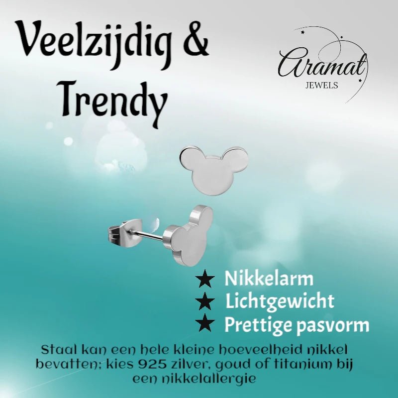 Zilverkleurige Mickey Mouse Oorbellen 10mm | Stainless Steel - oor4224 - Oorbellen kopen# - 10mm - alles - cadeau