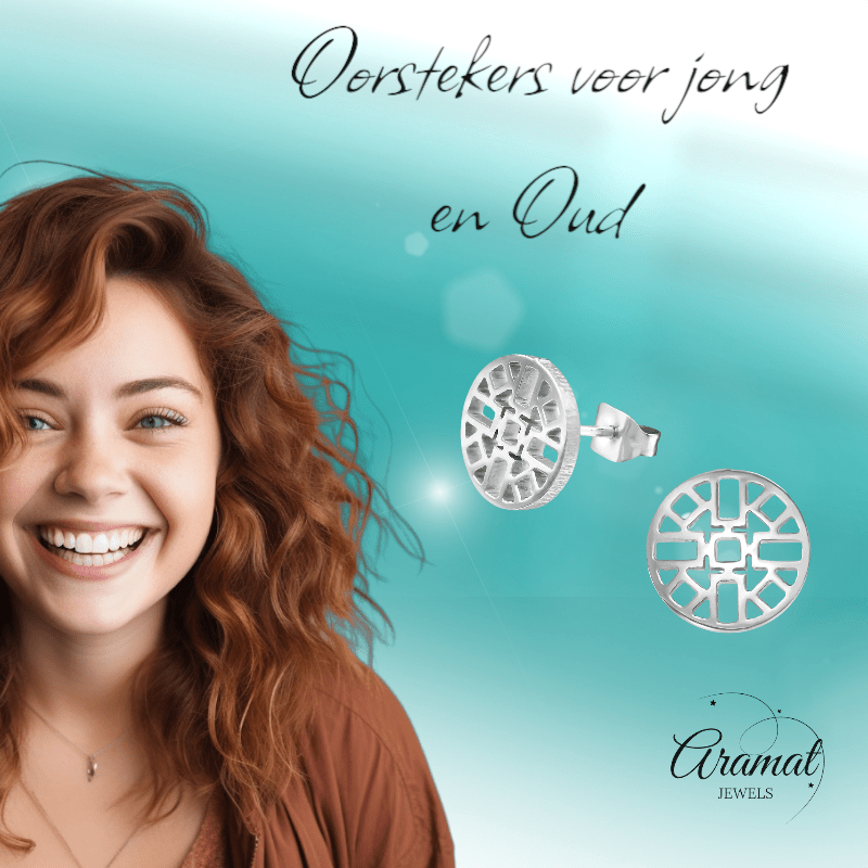 Zilverkleurige Oorbellen Azteken Motief 10mm - Aramat Jewels - Oorbellen - cadeautip