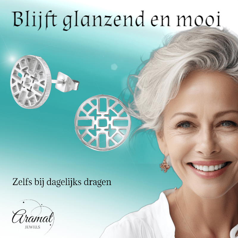 Zilverkleurige Oorbellen Azteken Motief 10mm - Aramat Jewels - Oorbellen - cadeautip