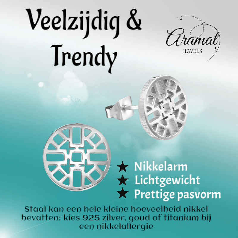 Zilverkleurige Oorbellen Azteken Motief 10mm - Aramat Jewels - Oorbellen - cadeautip