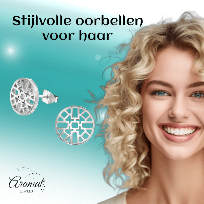 Zilverkleurige Oorbellen Azteken Motief 10mm - Aramat Jewels - Oorbellen - cadeautip