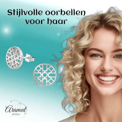 Zilverkleurige Oorbellen Azteken Motief 10mm - Aramat Jewels - Oorbellen - cadeautip