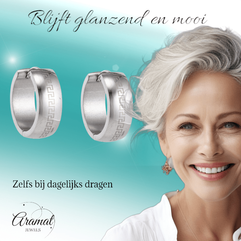 Zilverkleurige Oorringen - RVS - Grieks Motief - Uniseks - oor5790 - Oorringen kopen# - 13mm - alles - cadeau