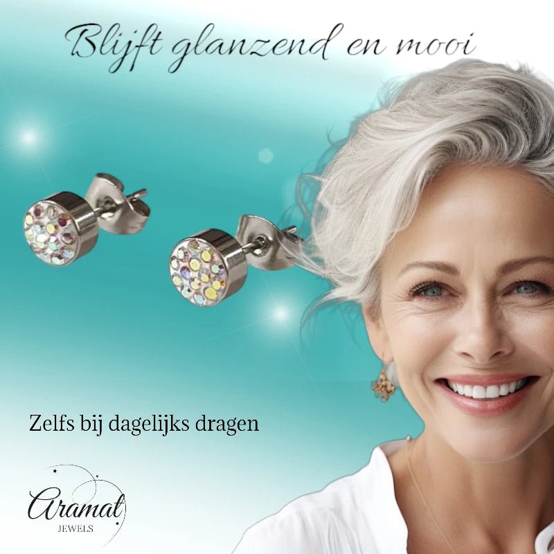 Zilverkleurige oorstekers met AB kristal – 6 mm - oor3082 - Oorbellen kopen# - 6mm - AB - AB Transparant