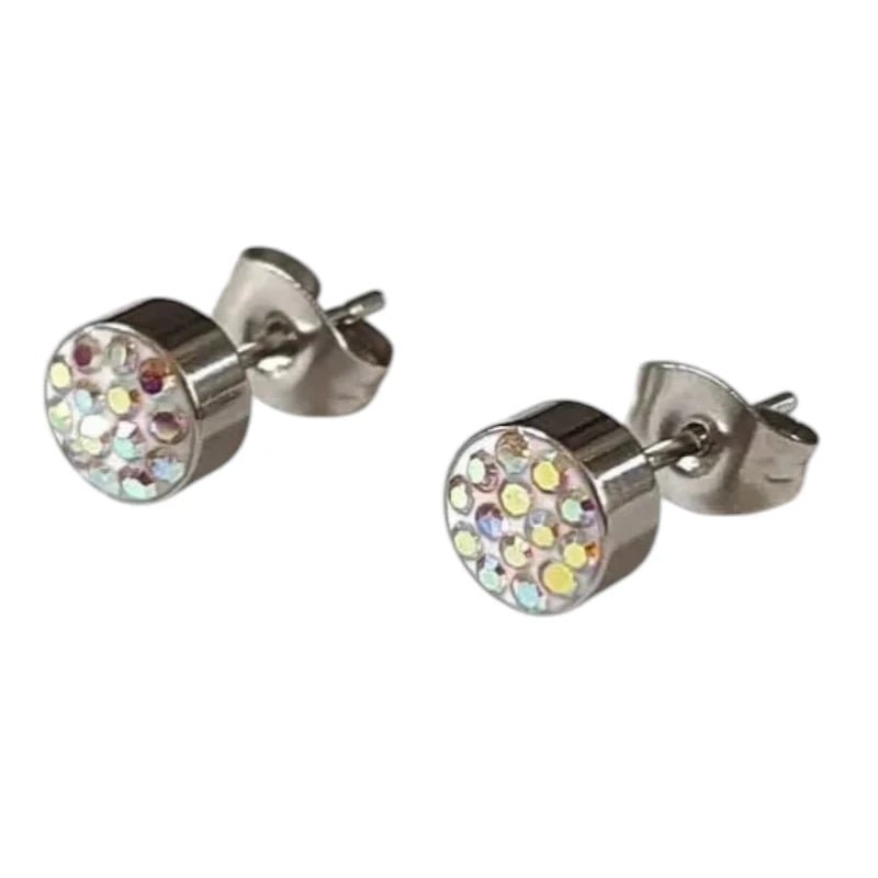 Zilverkleurige oorstekers met AB kristal – 6 mm - oor3082 - Oorbellen kopen# - 6mm - AB - AB Transparant