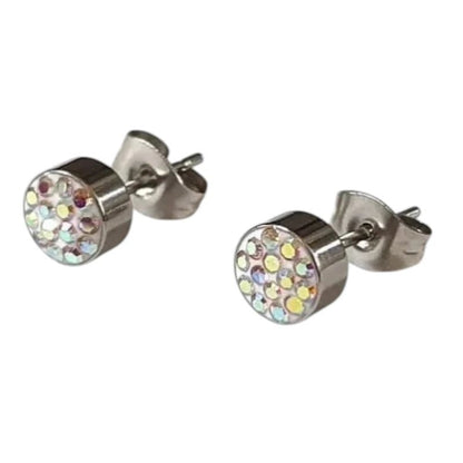 Zilverkleurige oorstekers met AB kristal – 6 mm - oor3082 - Oorbellen kopen# - 6mm - AB - AB Transparant