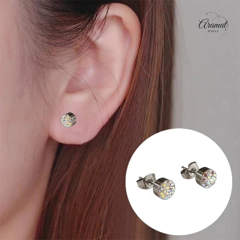 Zilverkleurige oorstekers met AB kristal – 6 mm - oor3082 - Oorbellen kopen# - 6mm - AB - AB Transparant