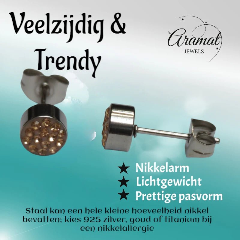 Zilverkleurige oorstekers met champagne kristal – 6 mm - oor3088 - Oorbellen kopen# - 6mm - alles - cadeau