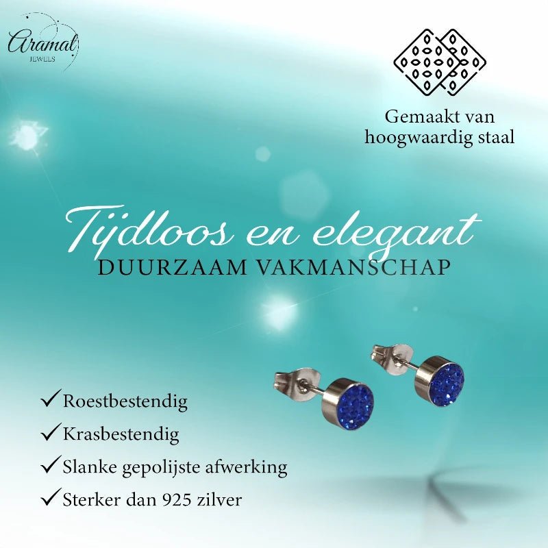 Zilverkleurige oorstekers met donkerblauw kristal – 6 mm - oor3081 - Oorbellen kopen# - 6mm - alles - cadeau