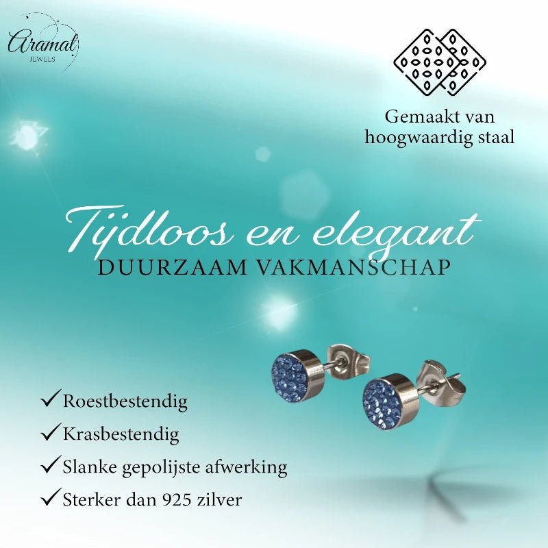 Zilverkleurige oorstekers met lichtblauw kristal – 6 mm - oor3090 - Oorbellen kopen# - 6mm - alles - blauw