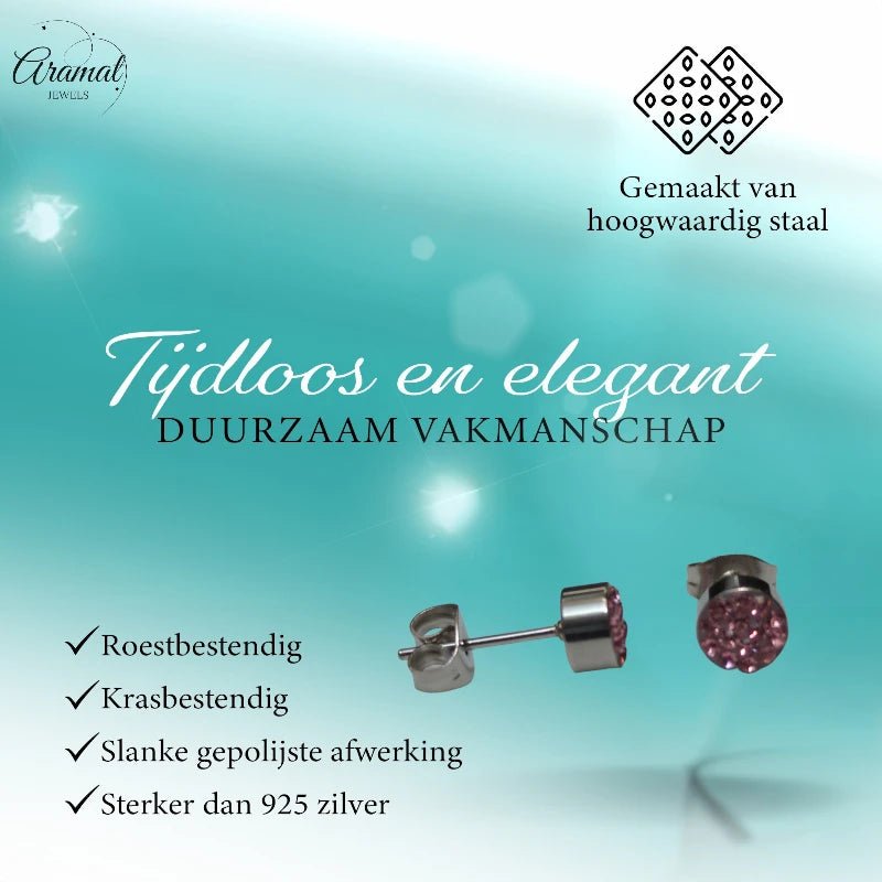 Zilverkleurige oorstekers met lichtroze kristal – 6 mm - oor3084 - Oorbellen kopen# - 6mm - alles - cadeau