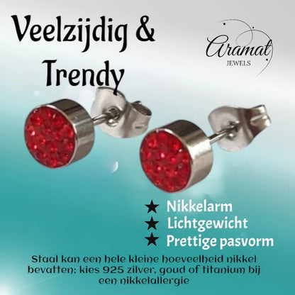 Zilverkleurige oorstekers met rode kristallen – 6 mm - oor3083 - Oorbellen kopen# - 6mm - alles - cadeau