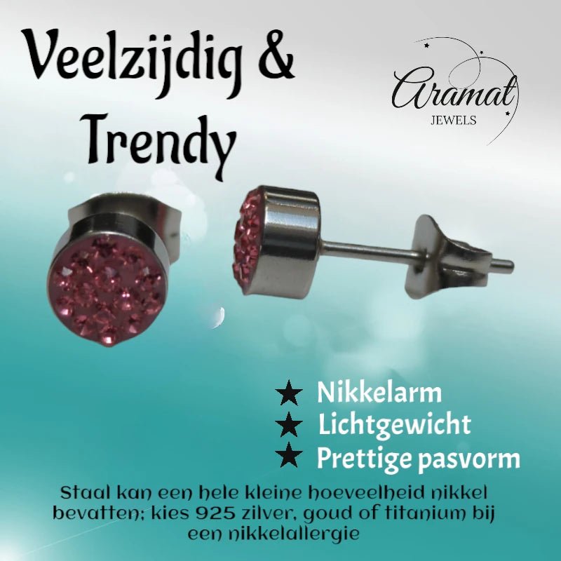 Zilverkleurige oorstekers met roze kristal – 6 mm - oor3085 - Oorbellen kopen# - 6mm - alles - cadeau