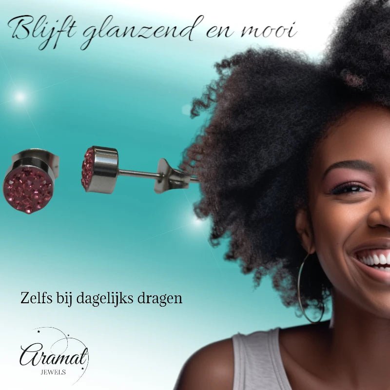 Zilverkleurige oorstekers met roze kristal – 6 mm - oor3085 - Oorbellen kopen# - 6mm - alles - cadeau