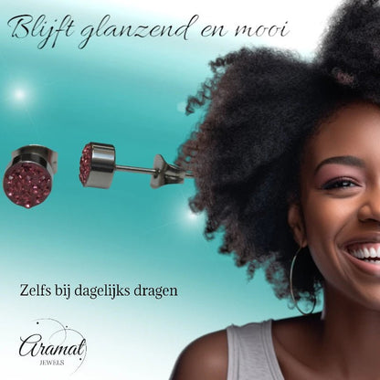 Zilverkleurige oorstekers met roze kristal – 6 mm - oor3085 - Oorbellen kopen# - 6mm - alles - cadeau