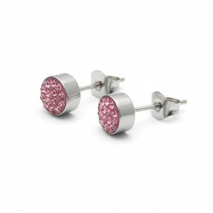 Zilverkleurige oorstekers met roze kristal – 6 mm - Aramat Jewels - Oorbellen - cadeautip