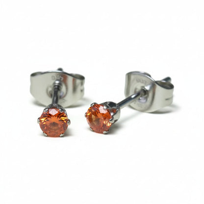 Zilverkleurige RVS Oorstekers Geboortesteen Juli - Rood/Oranje - 3 mm - Aramat Jewels - Oorbellen - cadeautip