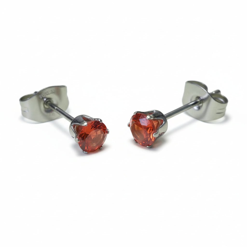 Zilverkleurige RVS Oorstekers Geboortesteen Juli - Rood/Oranje - 4 mm - Aramat Jewels - Oorbellen - cadeautip